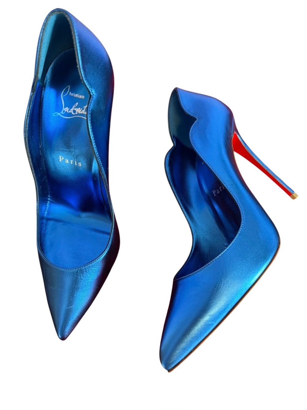 Christian Louboutin Alize Metallic Blue Pointed-Toe Stiletto Pumps